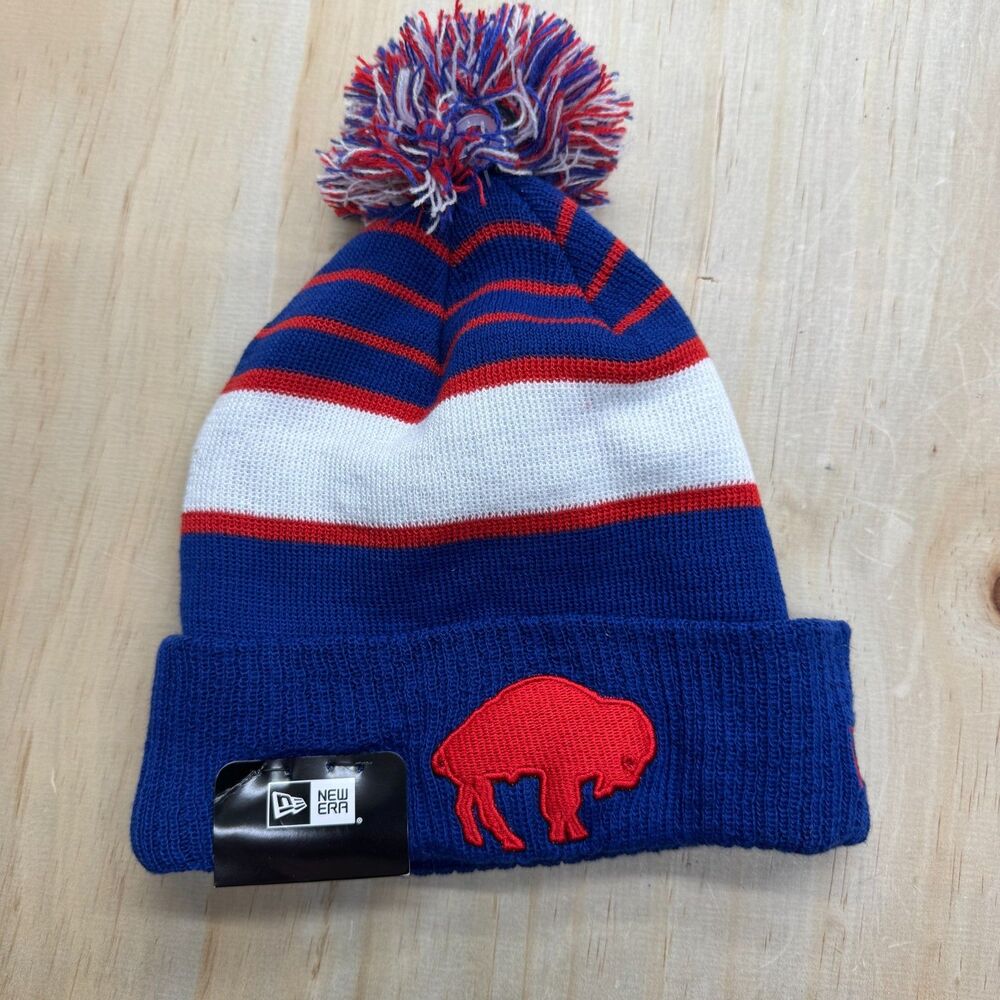 NEW Buffalo Bills New Era Throwback Striped Cuffed Knit Beanie Pom OSFM